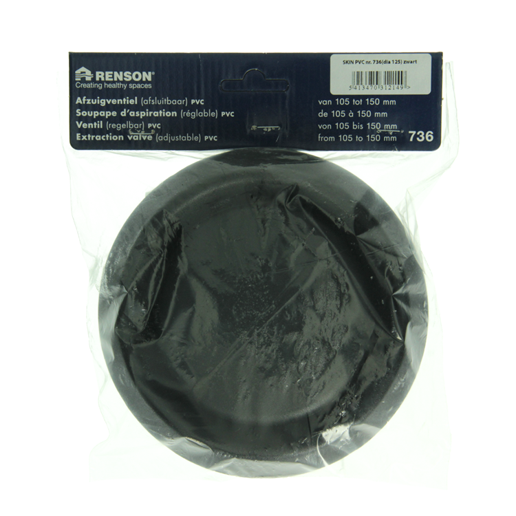 Renson 1068945 - válvula de extracción incorporada PVC 736 (dia 125) str 9005 (negro) | 2 piezas