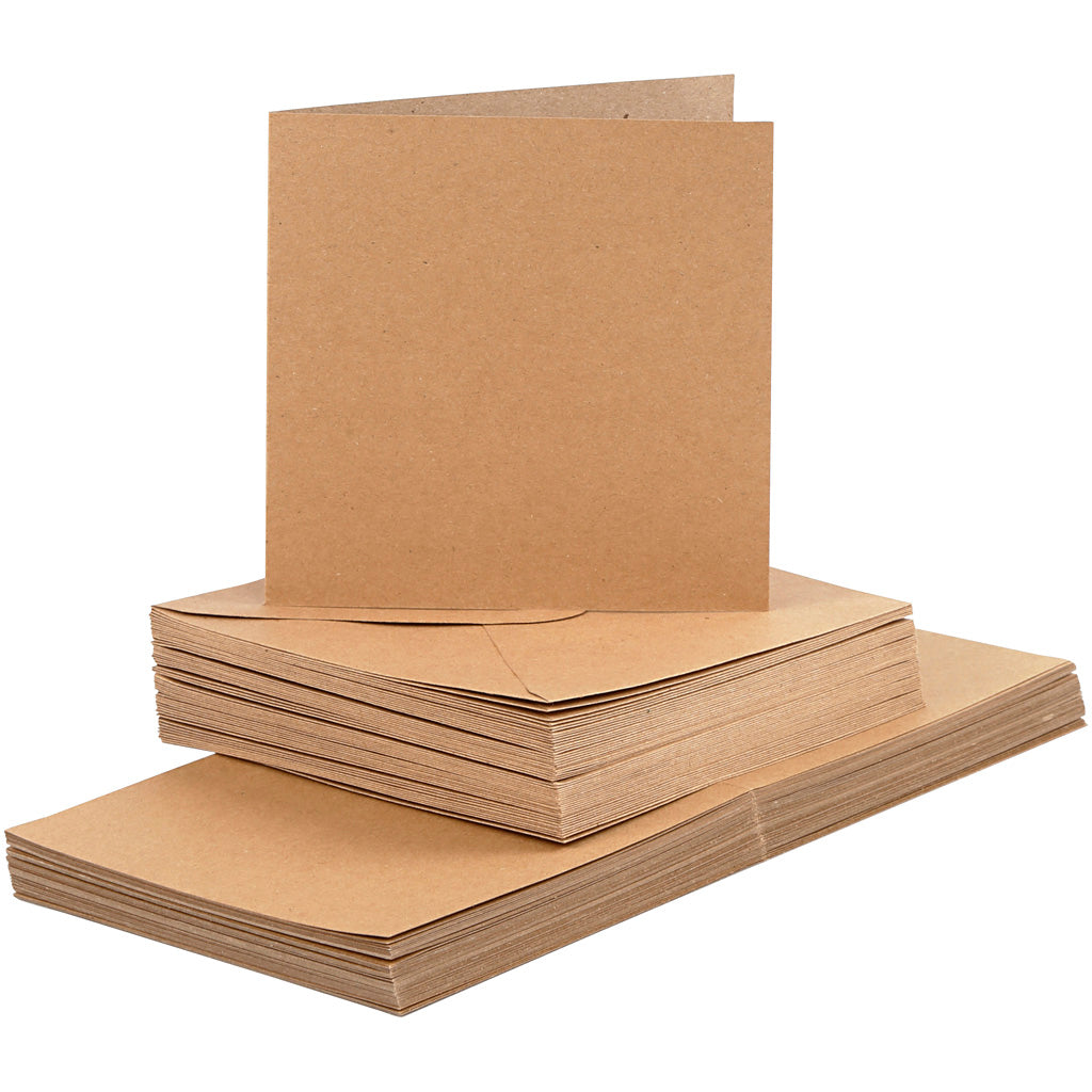 Tarjetas y sobres de empresa Creativ, tamaño tarjeta 15x15 cm, tamaño sobre 16x16 cm, 120+240 gr, natural, 50 set 1 caja