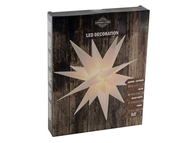 Svenska living ster kunststof 35cm wit 4xwarmled timer