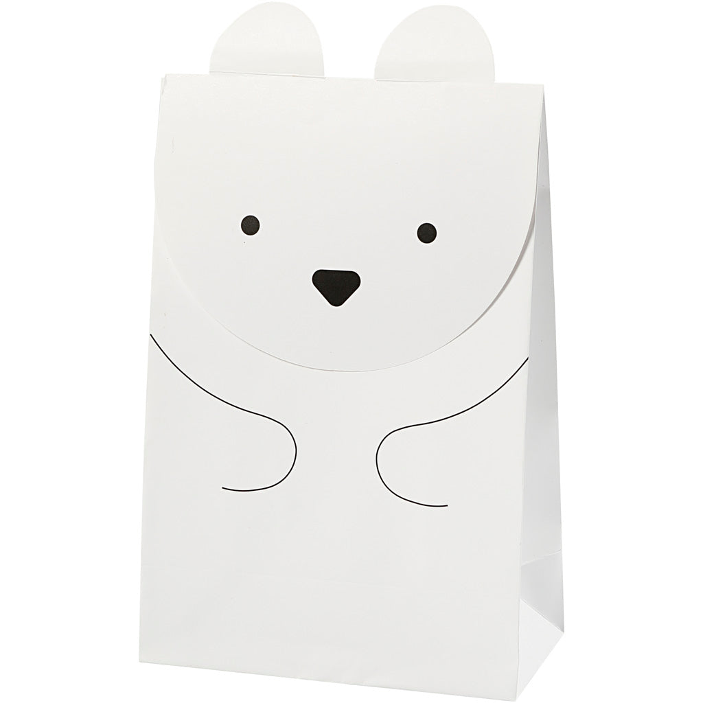 Buste di carta Creative Company, orso polare, h: 18 cm, misura 6x12 cm, 80 g, bianco, 6 pezzi 1 scatola