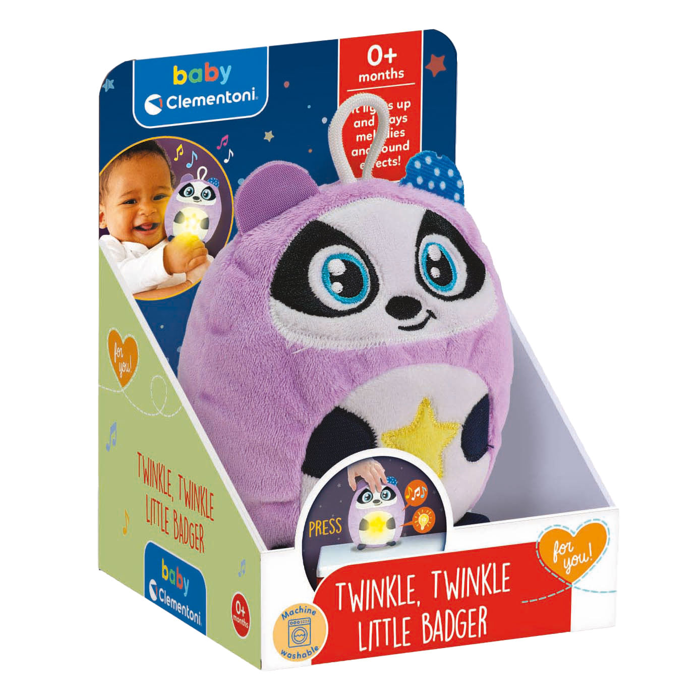 Clementoni Baby Twinkle Twinkle Kleine Panda Purple abrazo Lámpara Noche