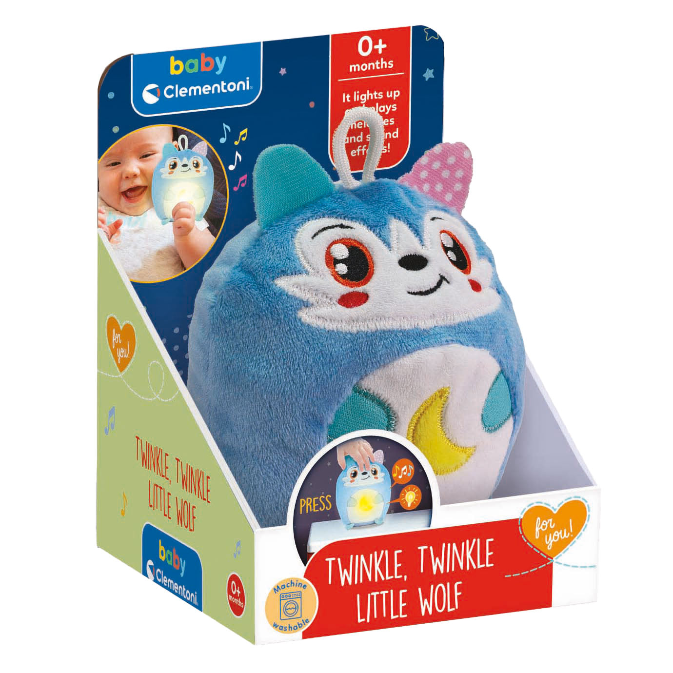 Clementoni Baby Twinkle Winkle Little Wolf Blue Cuddle Night Lampada