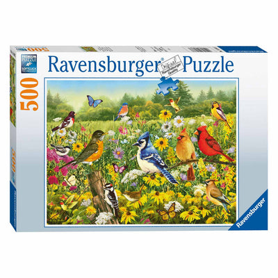 Ravensburger Birds en el rompecabezas de la pierna del prado, 500 °.