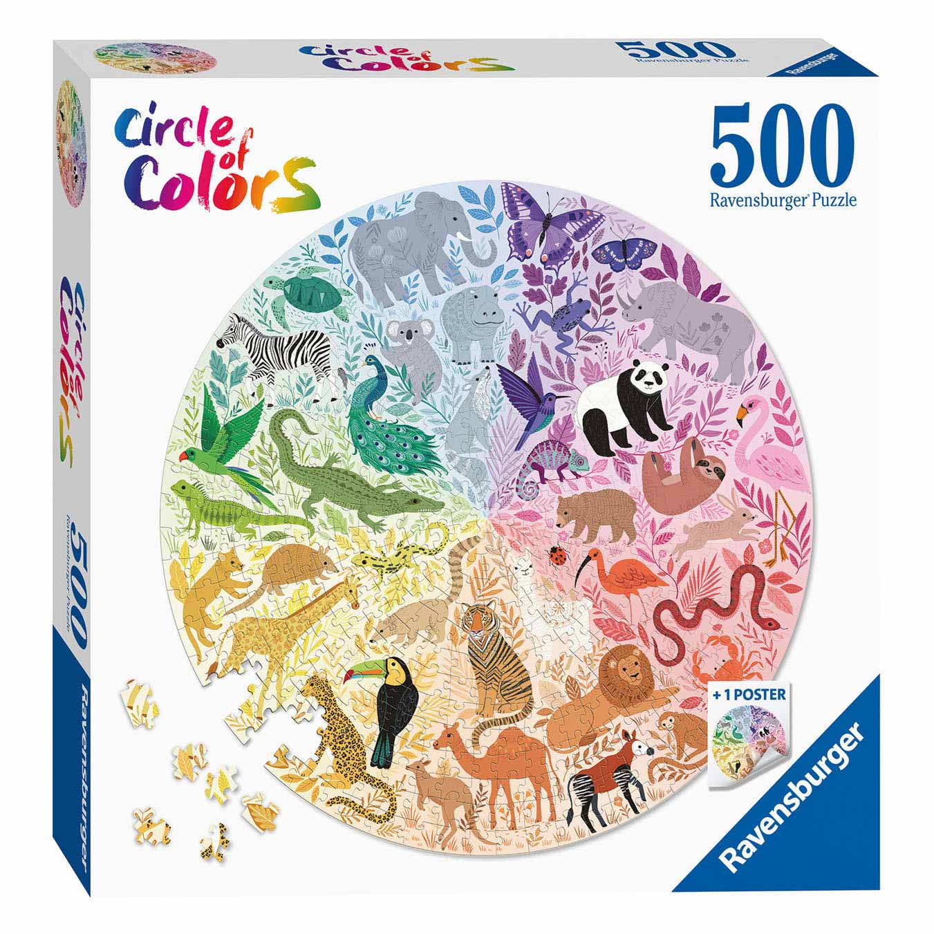 RAVENSBURGER CIRCHIO DI COLORE PUZILI ANIMALI, 500 °.