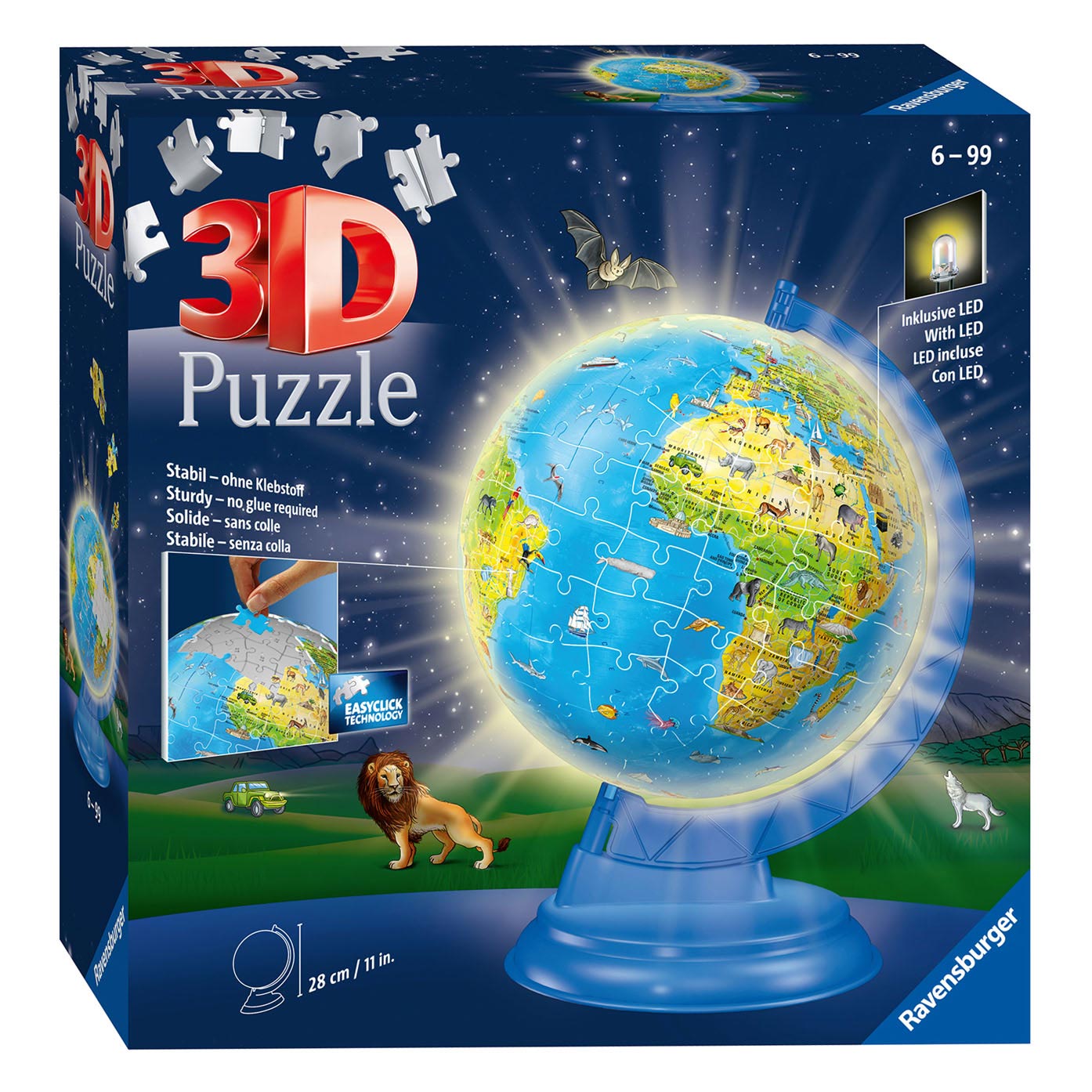 Ravensburger xxl Kinder Globe Night Edition in inglese 3D puzzle, 180st.