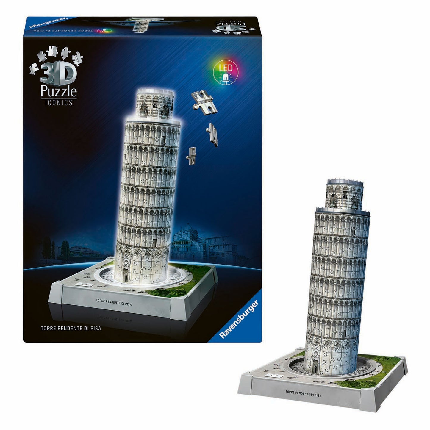 Ravensburger Puzzle 3D icónicos Torre de Pisa - con luz - 231 piezas.