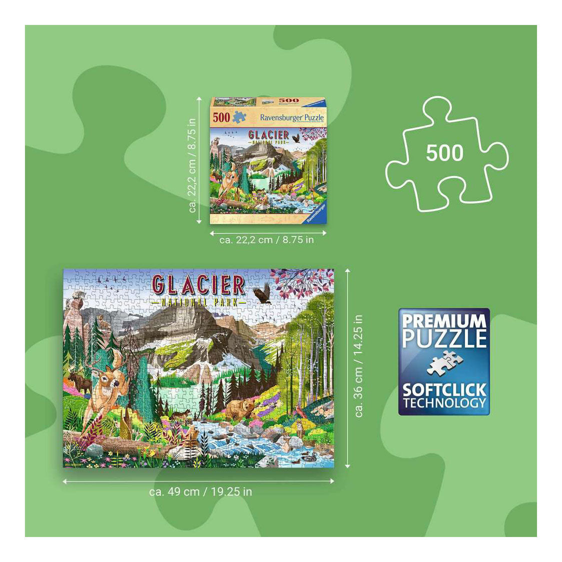 Ravensburger rompecabezas parque nacional de los glaciares - 500 piezas.