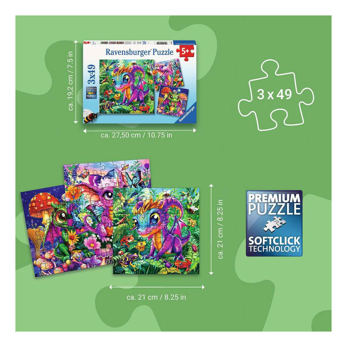 Puzzle Ravensburger Baby Garden Dragons - 3x49 pezzi.