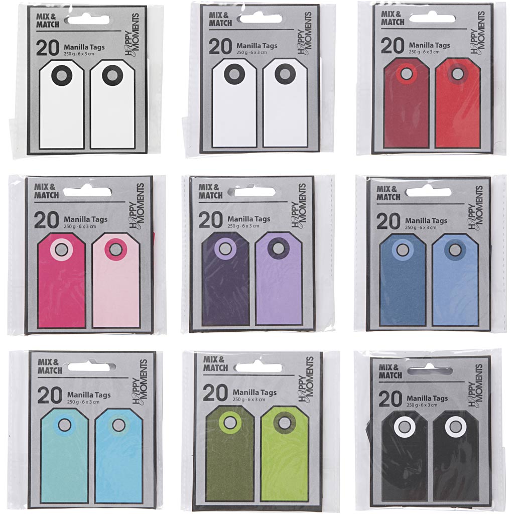 Etichette manila Creative Company, misura 6x3 cm, 250 g, vari colori, 30x10 pezzi 1 scatola