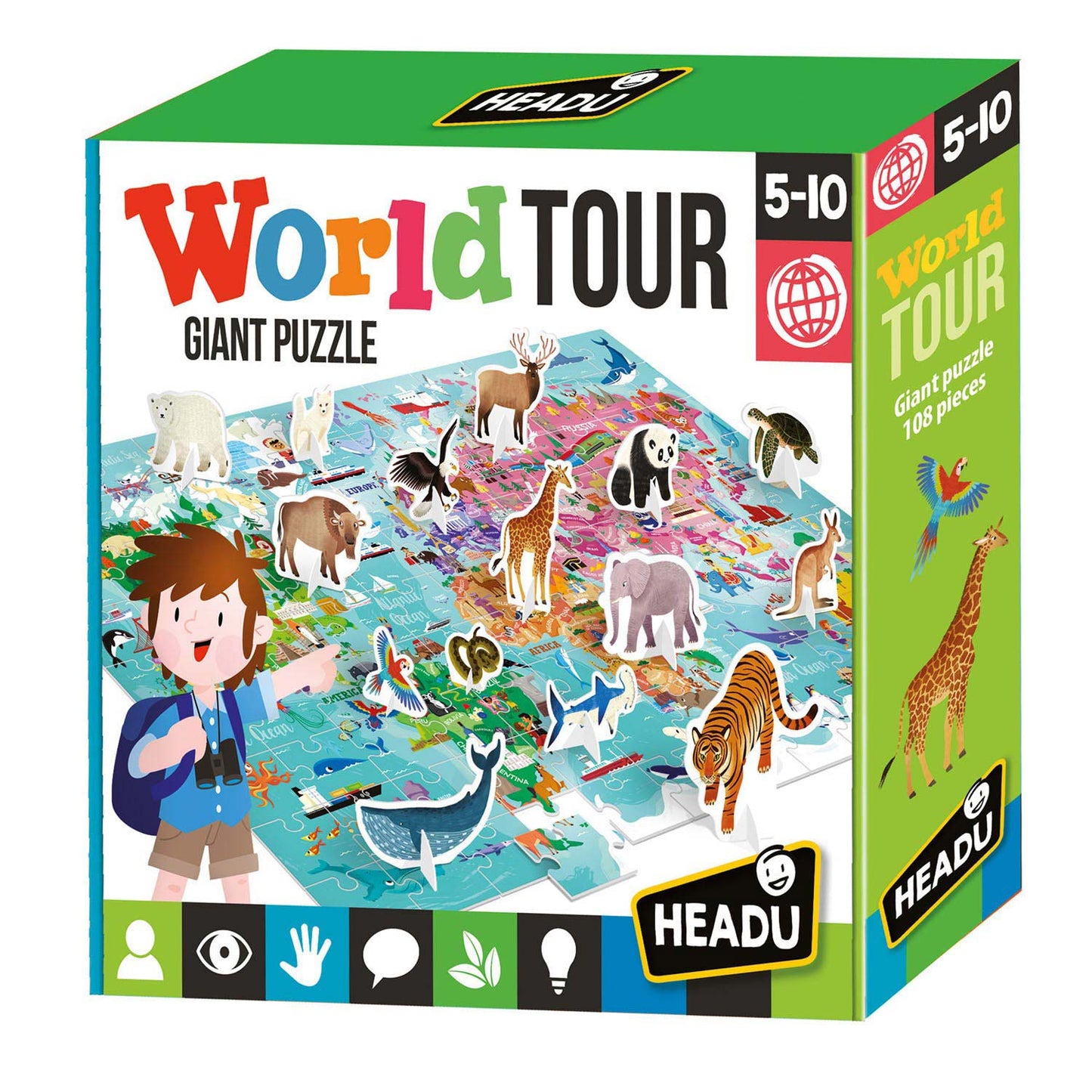 World puzzle di Headu Jigsaw con elementi 3D, 108st.