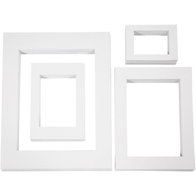 Marcos paspartú de Creativ company, a3, a4, a5, a6, medidas 13,4x18,9+19,7x27,9+28,3x36,6+39,5x49,6 cm, 500 g, blanco, 4x100 piezas 1 caja
