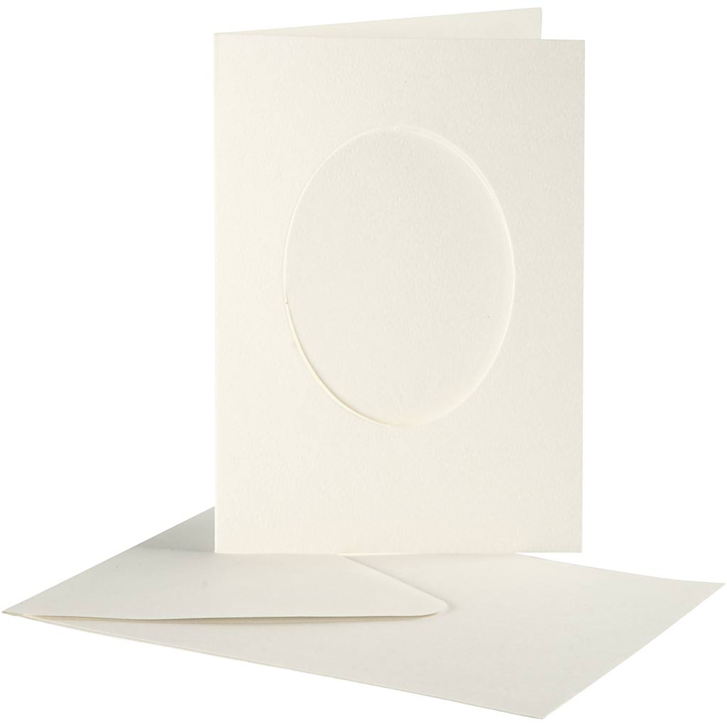 Passepartout kaarten , ovaal, afmeting kaart 10,5x15 cm, afmeting envelop 11,5x16,5 cm, off-white, 10 set 1 doos
