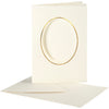 Tarjetas passepartout de Creativ Company, ovaladas con borde dorado, tamaño tarjeta 10,5x15 cm, tamaño sobre 11,5x16,5 cm, blanquecino, 10 juegos 1 caja