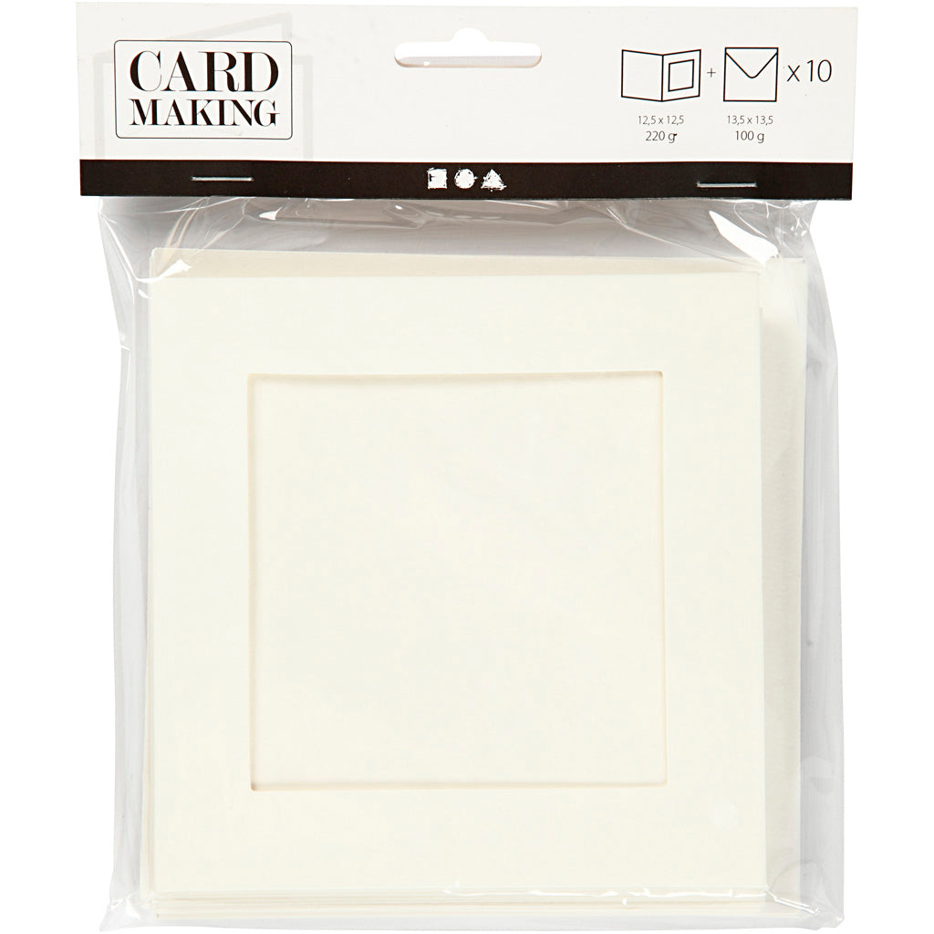 Biglietti passepartout aziendali Creativ, formato biglietto 12,5x12,5 cm, formato busta 13,5x13,5 cm, bianco sporco, 10 set 1 scatola