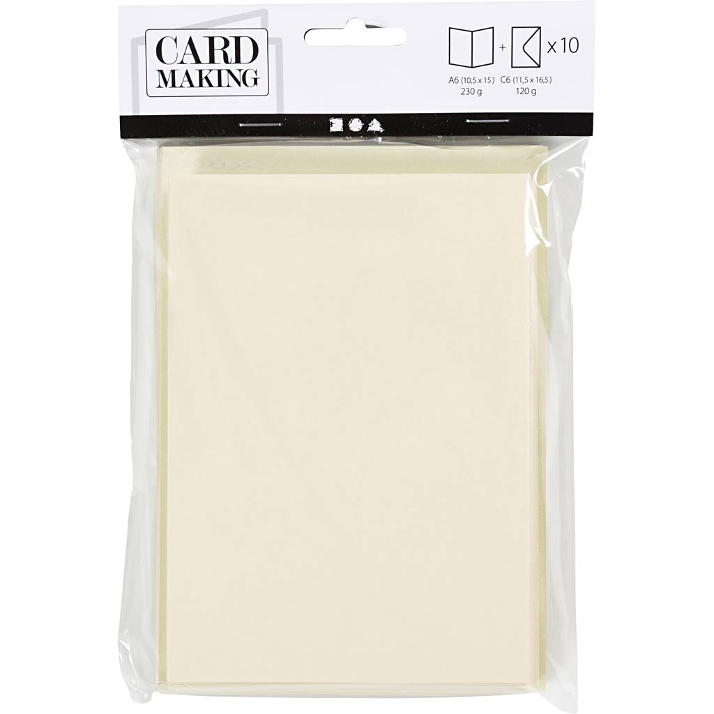 Creativ company tarjetas y sobres de nácar, tamaño tarjeta 10,5x15 cm, tamaño sobre 11,5x16,5 cm, crema, 10 juegos 1 caja