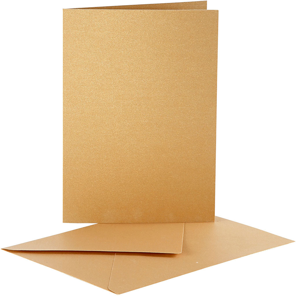 Parelmoer kaarten en enveloppen, afmeting kaart 10,5x15 cm, afmeting envelop 11,5x16,5 cm, goud, 10 set 1 doos