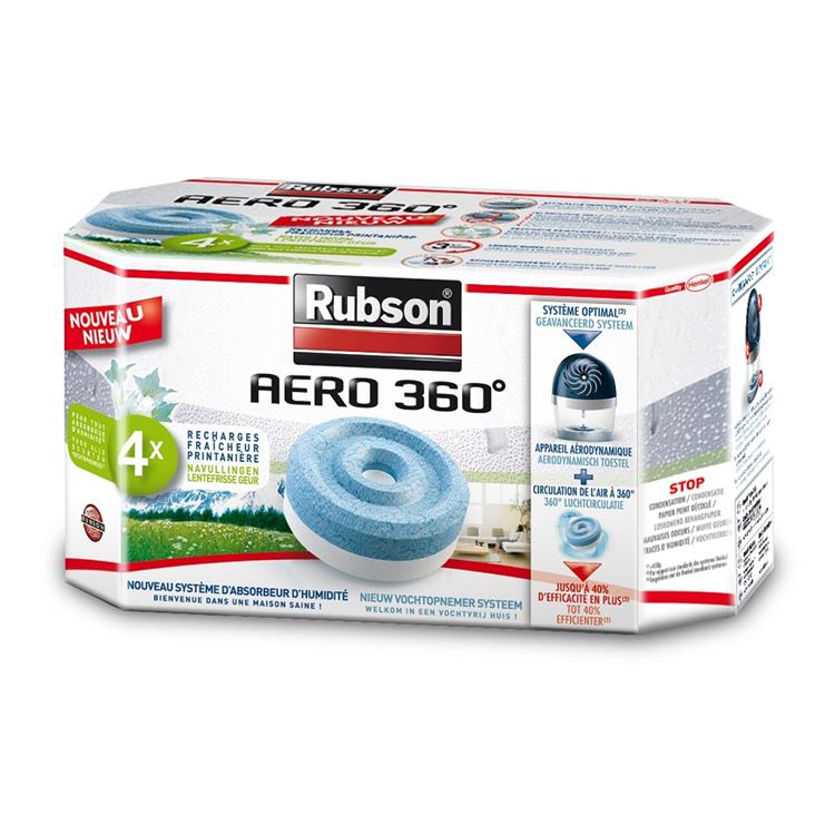 Rubson aero 360 navullingen lavendel 4 stuks | luchtontvochtiger navulling | vochtopnemer navul tabs | kamer ontvochtiger vochtopnemer tabs | badkamer luchtontvochter.