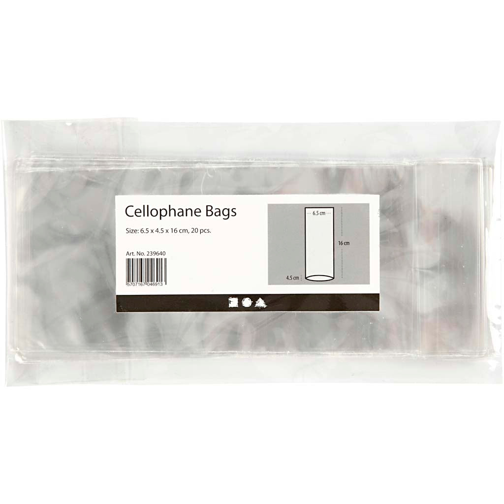 Creative Company Cellophan Bag, H: 16 cm, Dim 6,5x4,5 cm, spessore 25 My, 20 pezzi 1 scatola