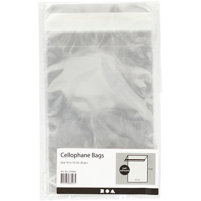 Buste in cellophane dell'azienda Creativ, h: 12,9 cm, l: 9,7 cm, spessore 25 my, 20 pezzi 1 scatola