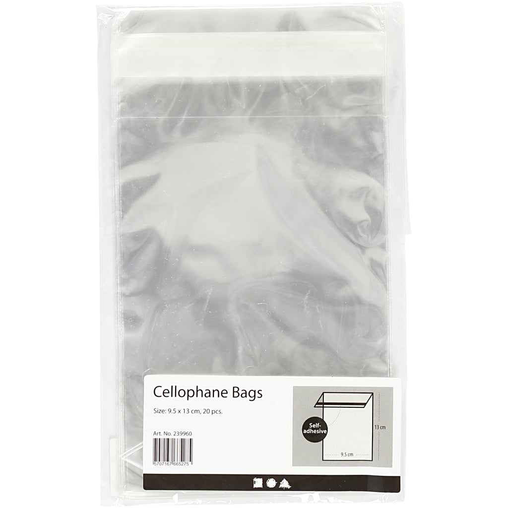 Buste in cellophane dell'azienda Creativ, h: 12,9 cm, l: 9,7 cm, spessore 25 my, 20 pezzi 1 scatola