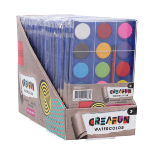 Tavoletta per acquerello Creafun con 18 colori e pennello | 12 pezzi