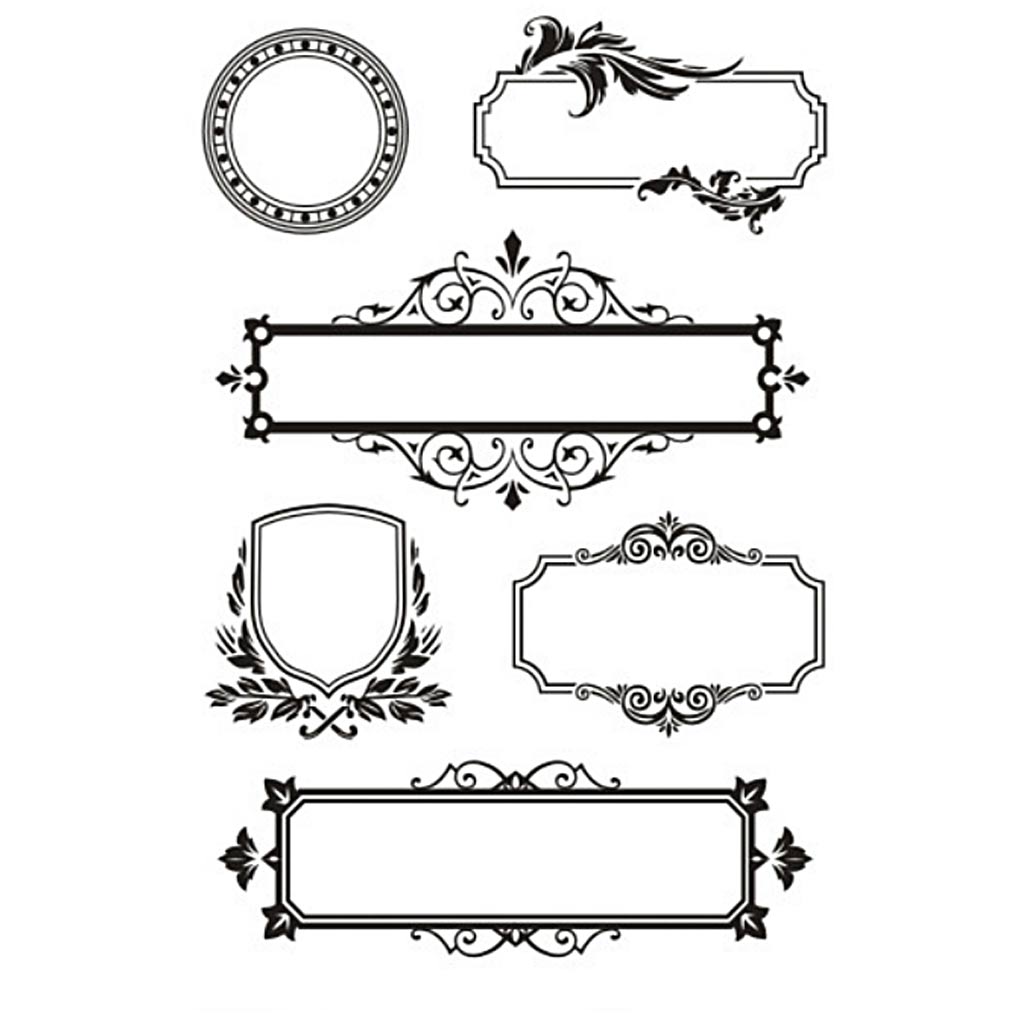 Silicone stempels, lijsten met ornamenten, vel 11x15,5 cm, 1 vel