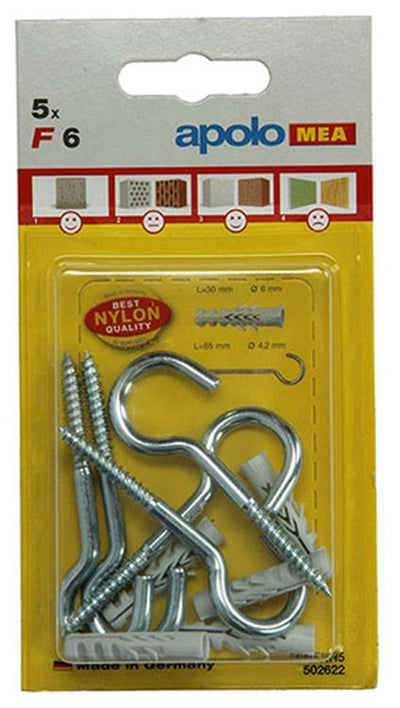 Celo 1015383 - 5 tasselli nylon f 6 mm + ganci a vite 502622 | 5 pezzi