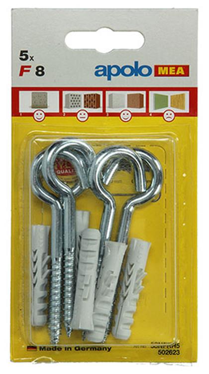 Celo 1015385 - 5 nylon pluggen f 8 mm + schroefhaken 502623 | 5 stuks
