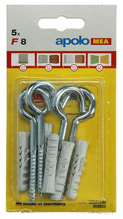 Celo 1015385 - 5 tasselli nylon f 8 mm + ganci a vite 502623 | 5 pezzi