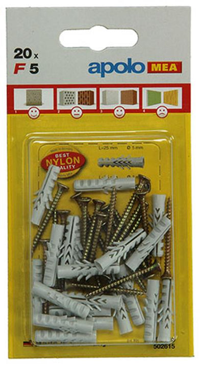 Celo 1015375 - 20 tacos nylon f + sps 5 mm + tornillos 502615 | 5 piezas