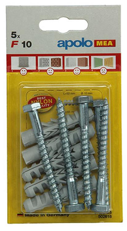 Celo 1015379 - 5 nylon pluggen f + 6kt 10 mm + houtdraadbout 502618 | 5 stuks