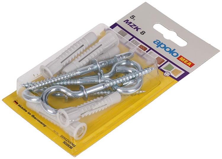 Celo 1015444 - 5 universeelpluggen mzk 8mm + schroefhaak 502638 | 5 stuks
