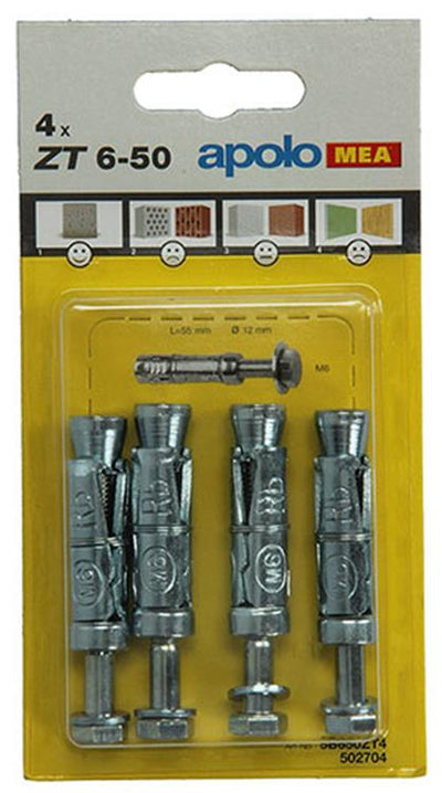Celo 1015455 - 4 expansieankers zt 12mm + bout 502704 6x50mm | 5 stuks