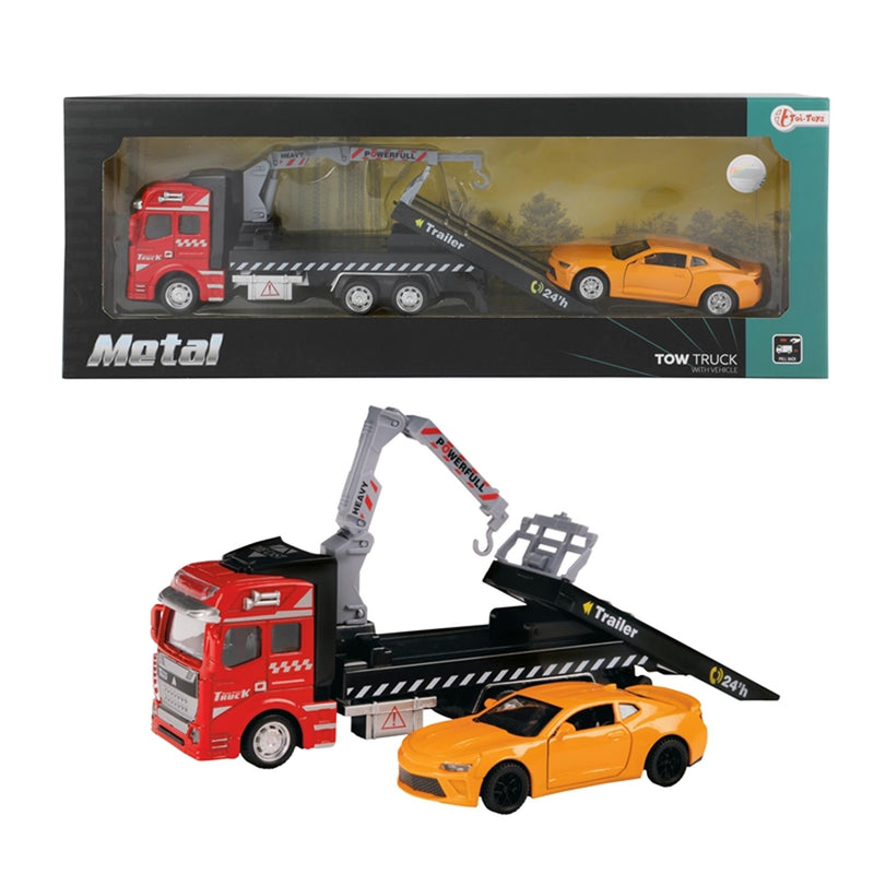 Toi-toys Toi-toys Tornio di rimorchio con auto arancione rosso metallo