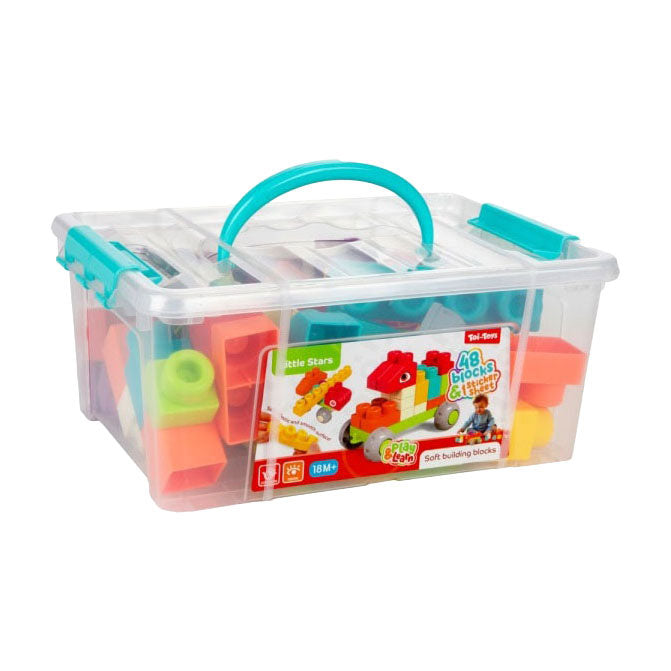 Toi-toys bloques de construcción blandos estrellitas en caja de almacenamiento - 48 piezas