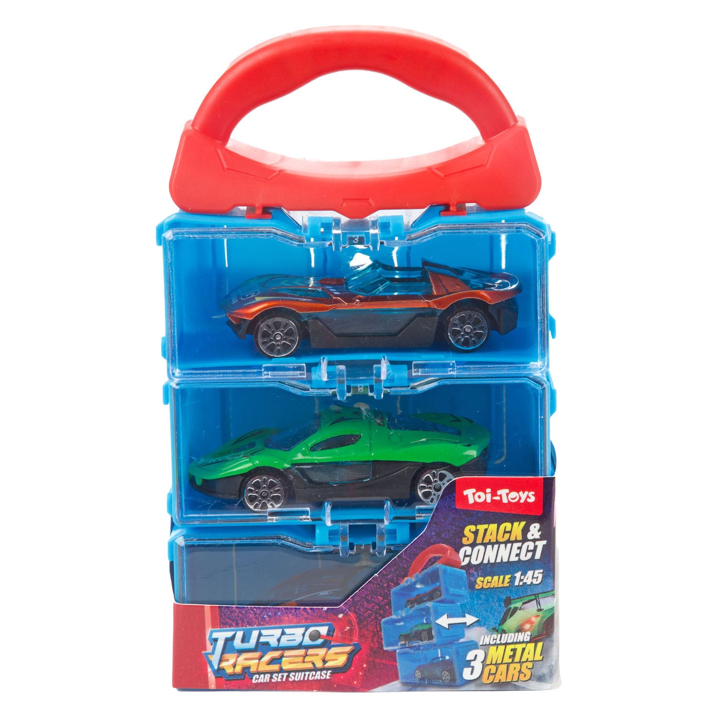 Valigia portaoggetti Toi-Toys Turbo Racers con 3 macchinine in metallo