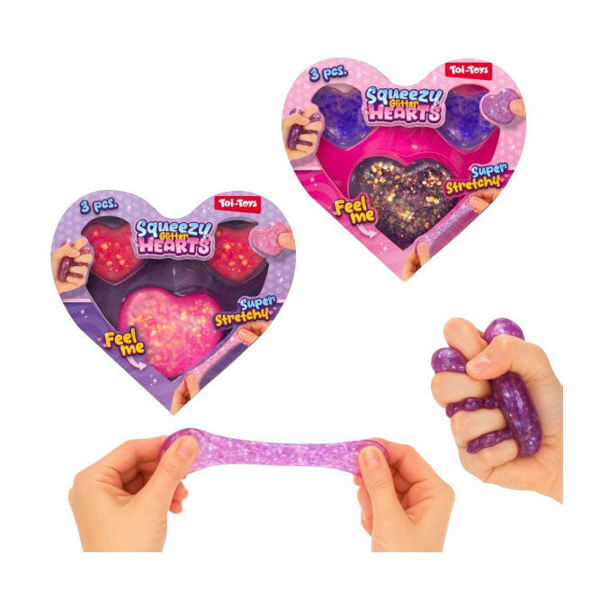 Toi-toys glitter figurine da spremere cuori - 3 pz.