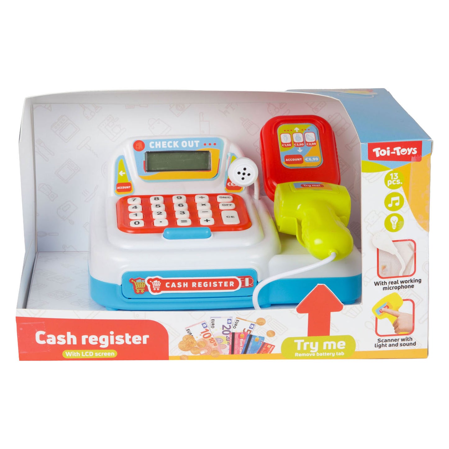 Toi-toys kassa met licht en geluid - incl. geld + scanner
