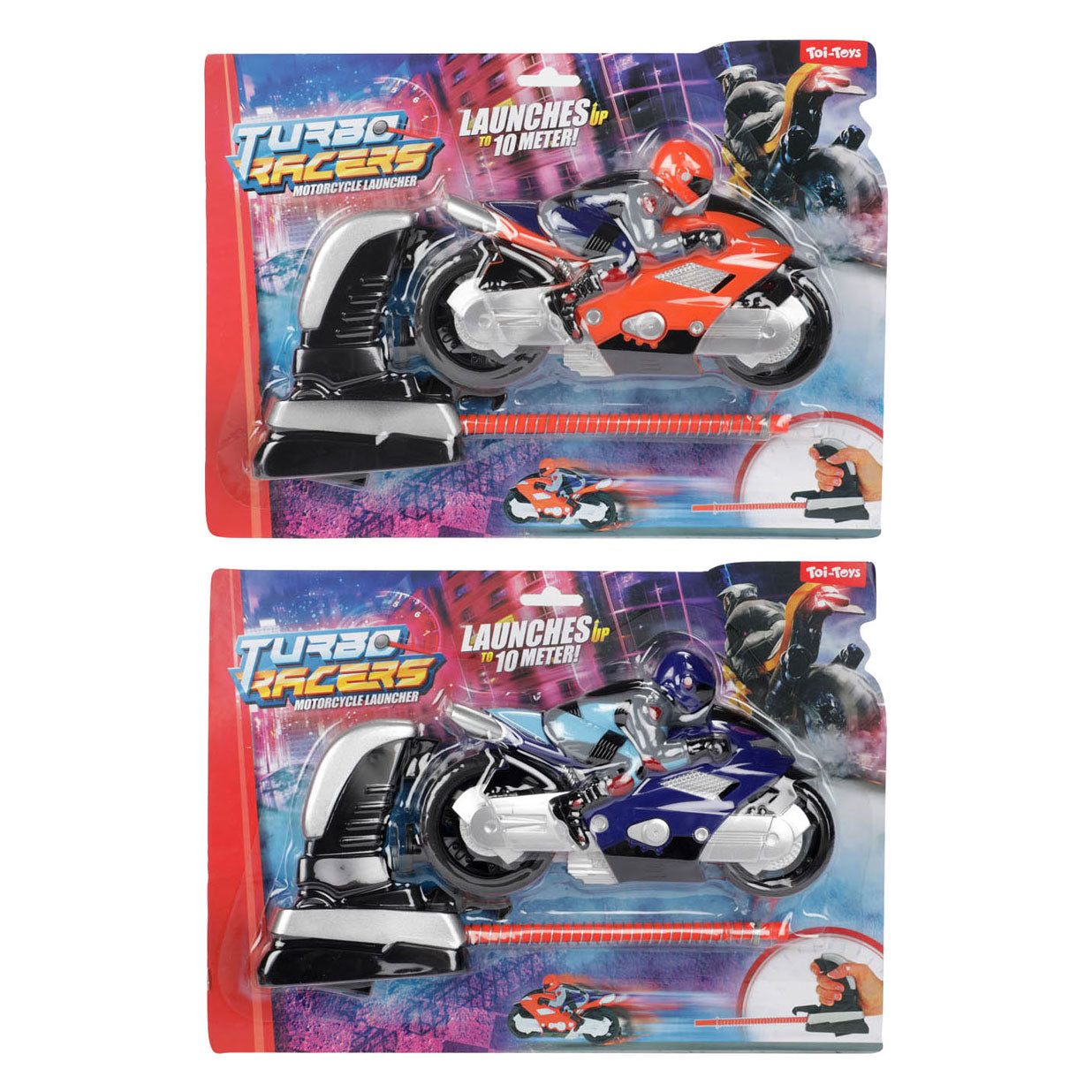 Turbo racers rijder op motor met afschieter