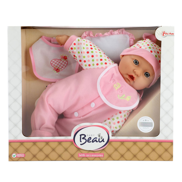 Toi-toys baby beau babypop met fles en slabber, 40cm