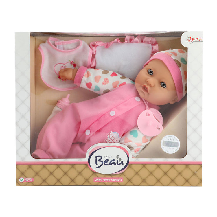 Toi-toys baby beau babypop met fles en slabber, 40cm