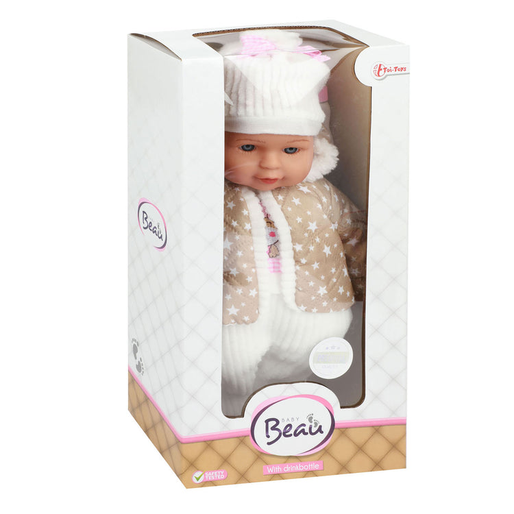 Beau Babypop 32 cm + atuendo de invierno y botella