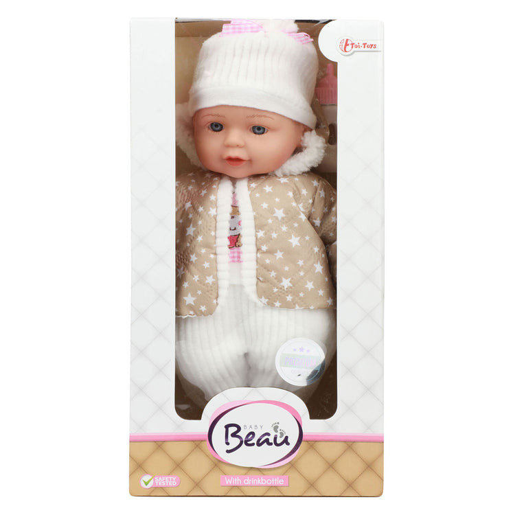Beau Babypop 32 cm + atuendo de invierno y botella