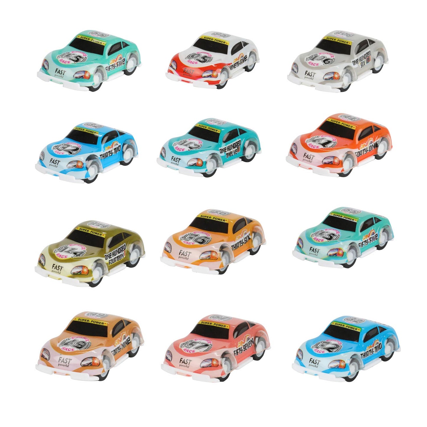 Toi-Toys Turbo Racers tira indietro le auto da corsa, 12 °.