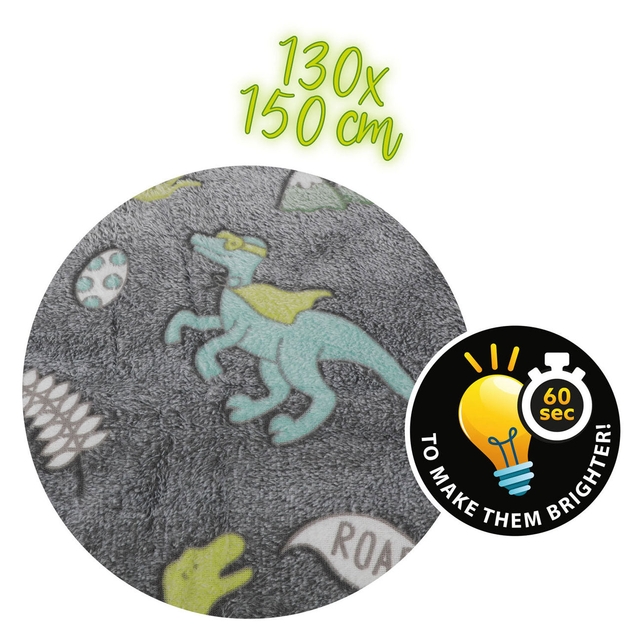 TOI-TOYS GLOW N Fun Glow in the Dark Deken Dino, 130x150cm