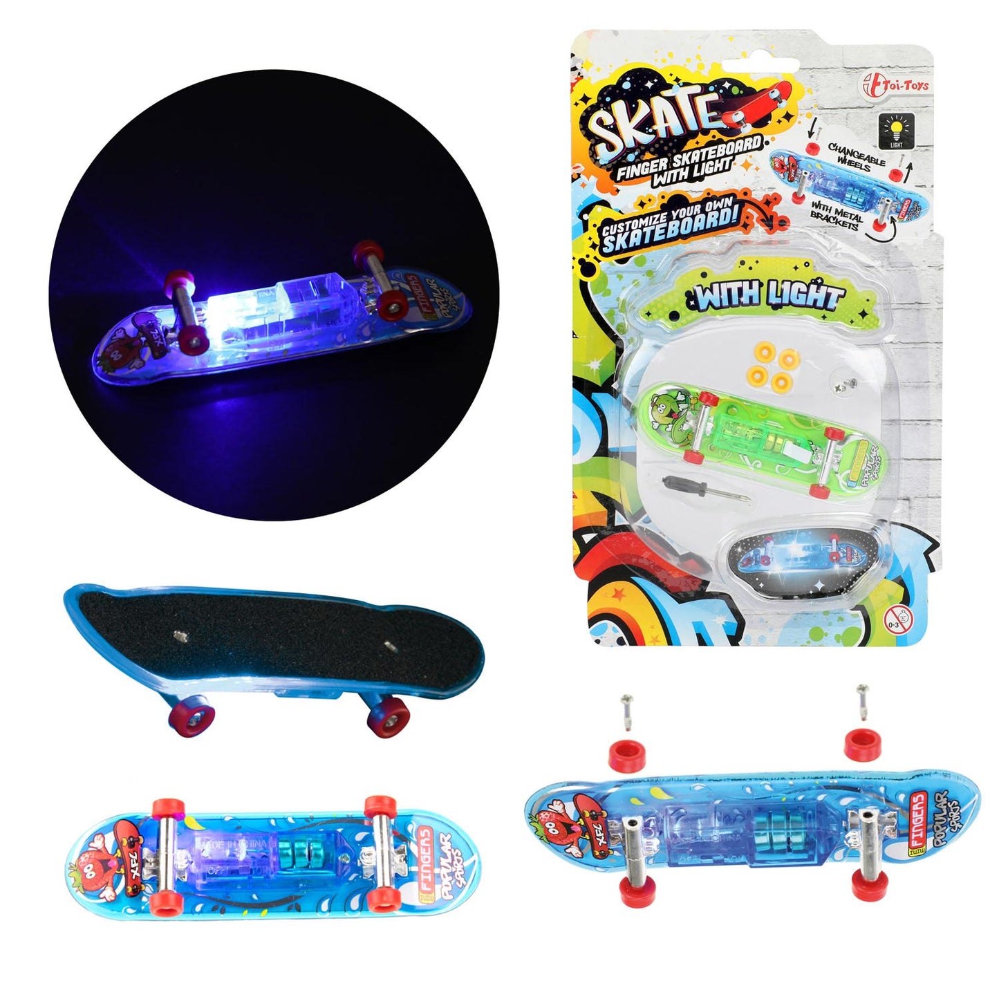 Toi-toys Skateboard di dita con ruote leggere e extra