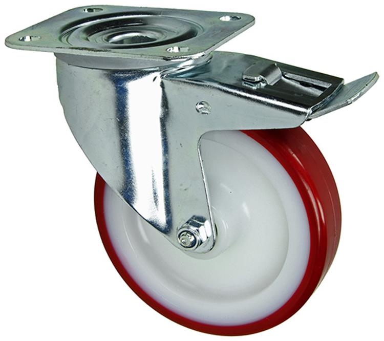 Mack by tente 1058932 - zwenkwiel gespoten pu loopvlaknylon velg plaat en rem 125 mm | 4 stuks