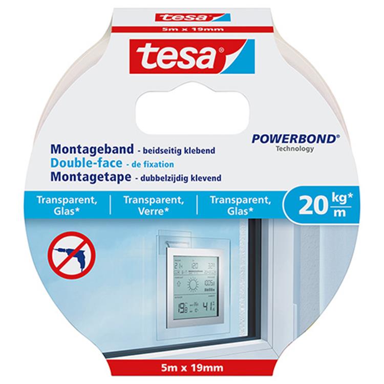 Tesa 1051180 - nastro di montaggio powerbond® trasparente 5m:19mm | 5 pezzi