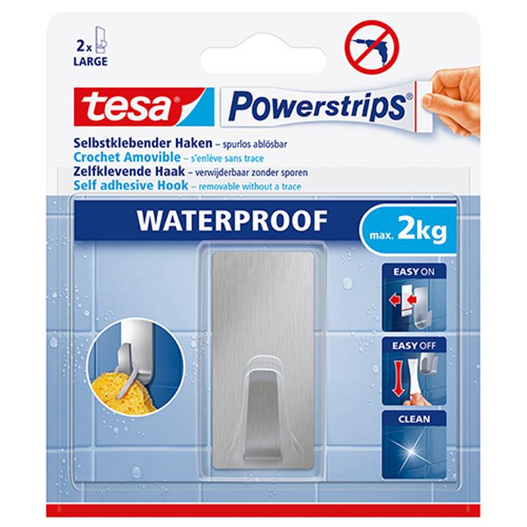 Tesa 1059024 - Regleta impermeable con gancho de acero inoxidable rectangular grande | 6 piezas