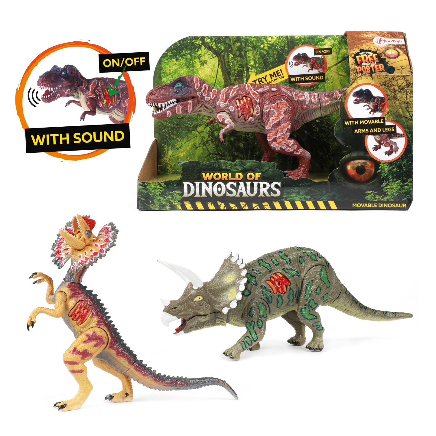 Mundo de los dinosaurios Dilophosaurus, móviles con sonido